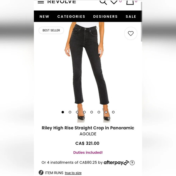 Agolde Riley High Rise Straight Crop Jeans in Panoramic Black Slim Straight 24 - Picture 10 of 16